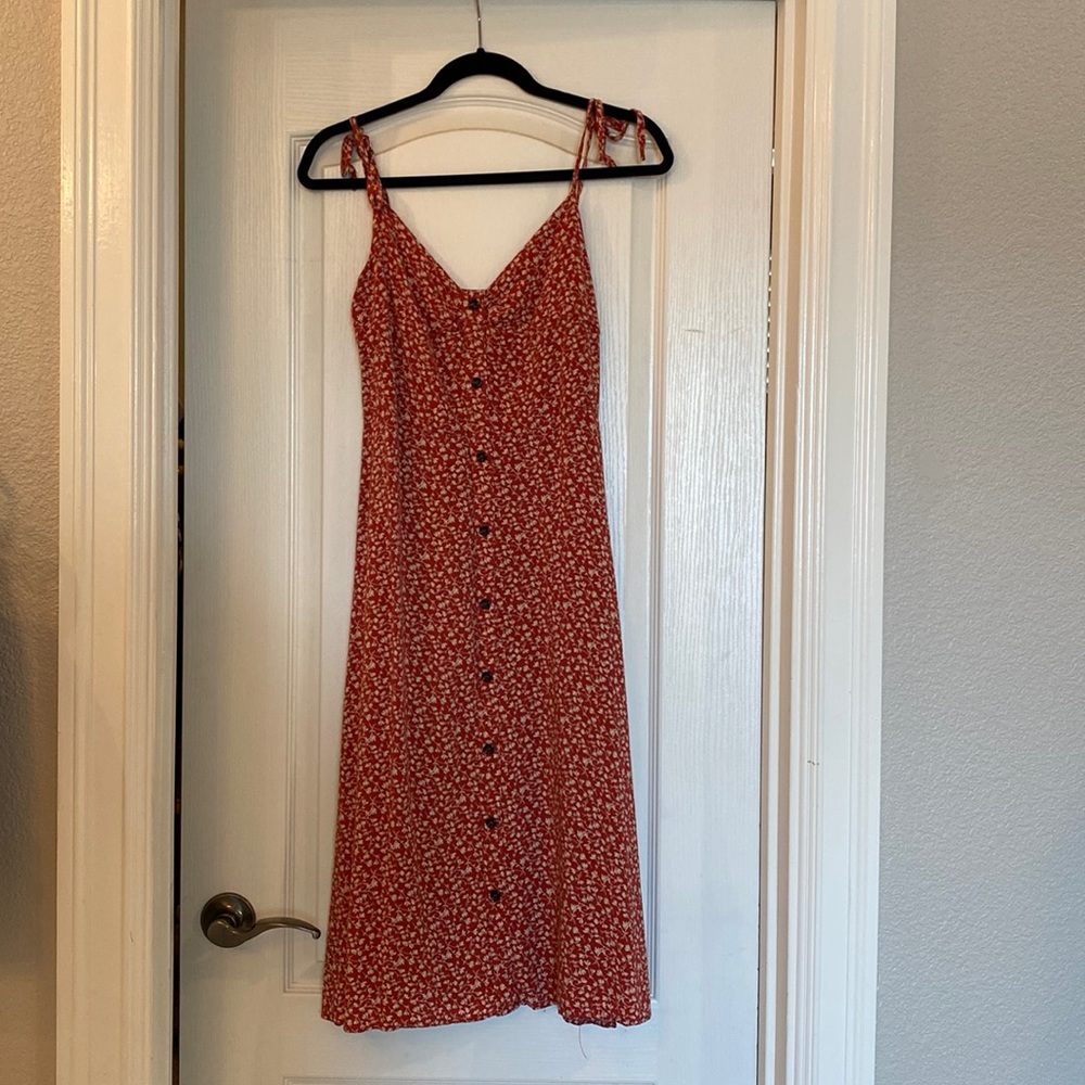 Orange floral dress with adjustable shoulder ties